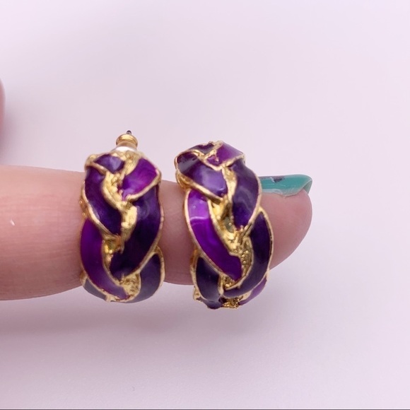 Purple Gold Toned C Hoop Earrings - Picture 2 of 10